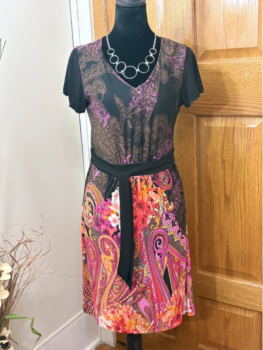 Notations Petite PS Paisley Floral Belted Dress